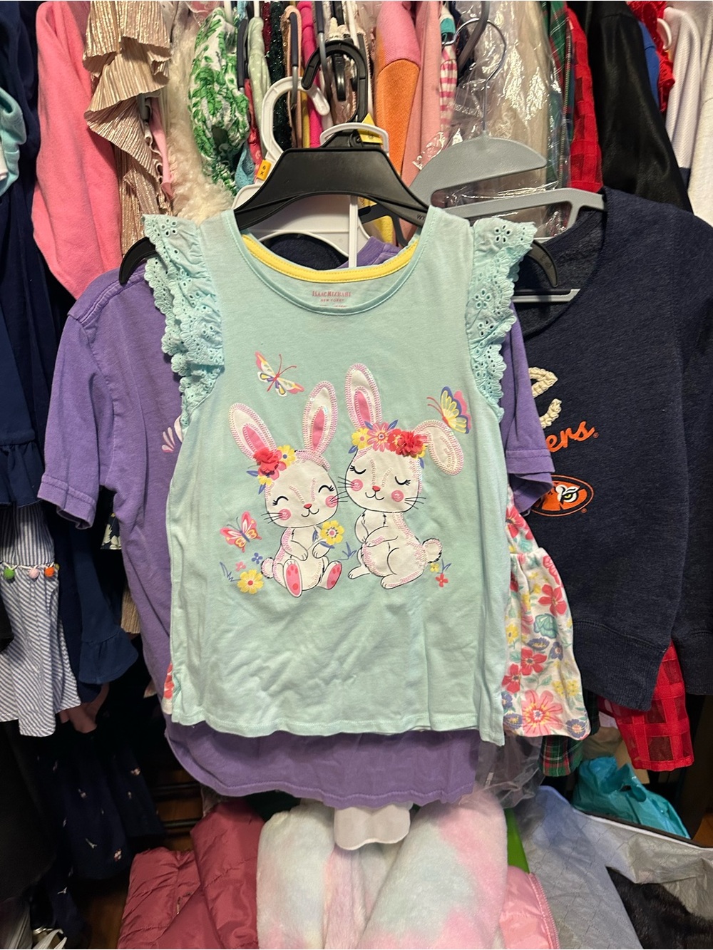 Light Mint Bunny Lace-Sleeve Tank Top for Kids